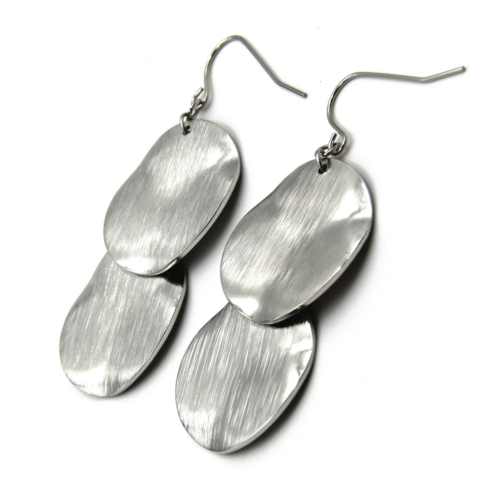 Aretes Acero Plateado Doble Circulo Cepillado Noche