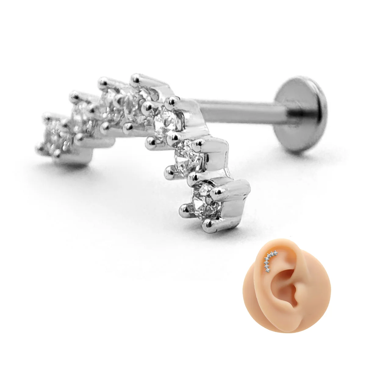 Piercing de Oreja Acero Trepador Curvo Delgado