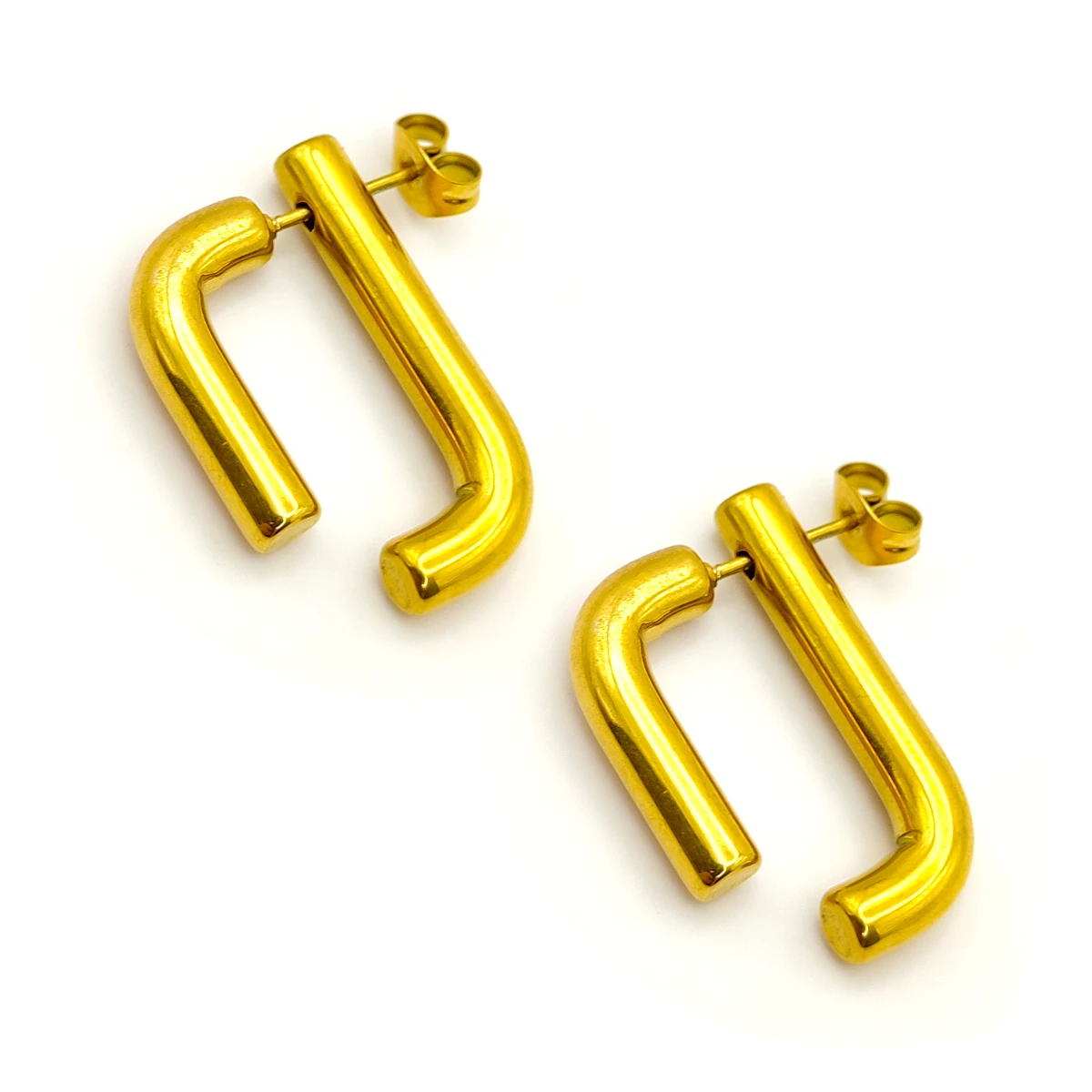 Aretes Acero Inox Dorado Tubulares Rectangulares Lisos