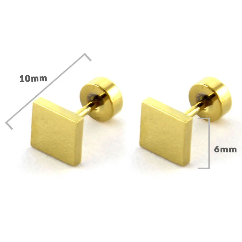 Aretes Tipo Broquel Dormilon Acero Dorado Cuadrado Liso
