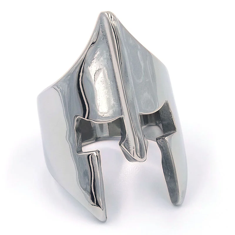 Anillo de Acero Plateado Casco de Gladiador Espartano