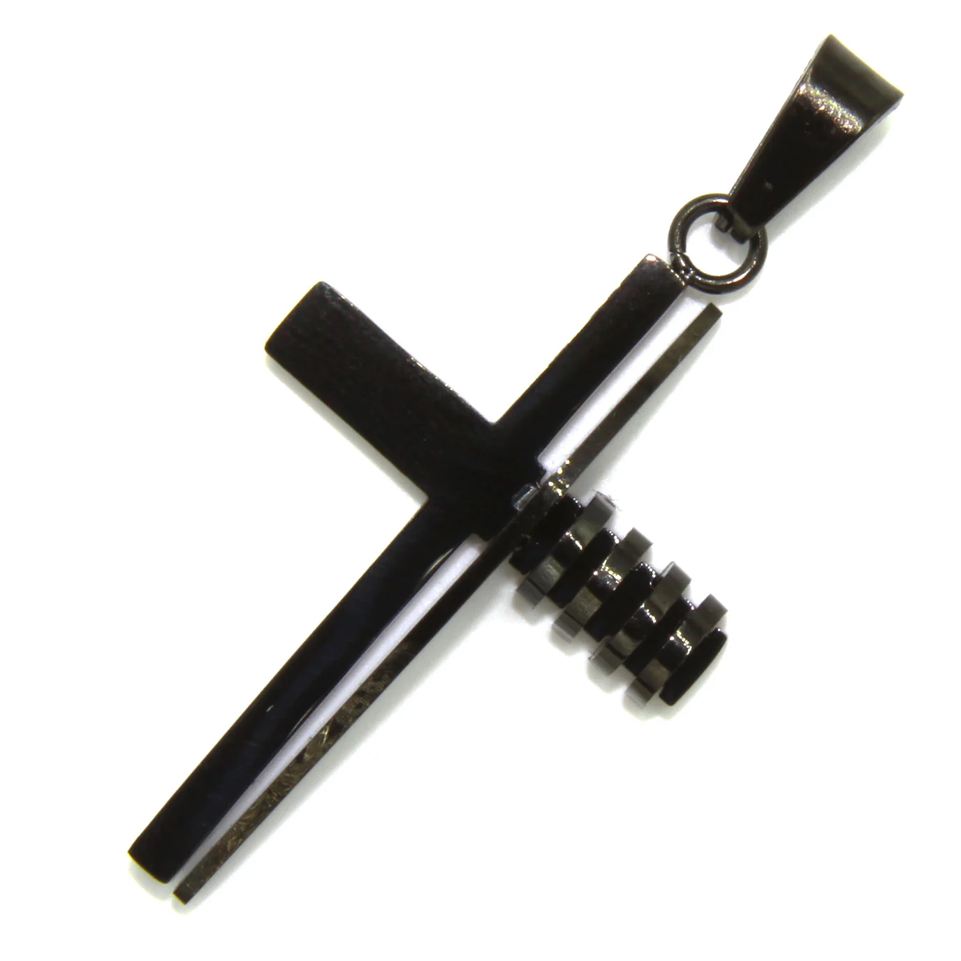Dije Acero Negro Cruz Transparencia Central Argollas