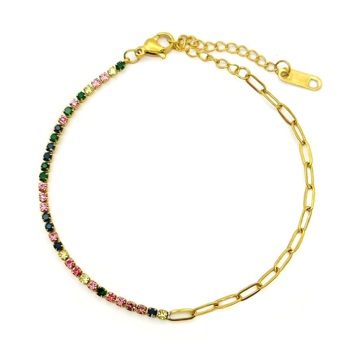Pulsera Acero Dorado Fila Zirconias Eslabon Oval Delgado