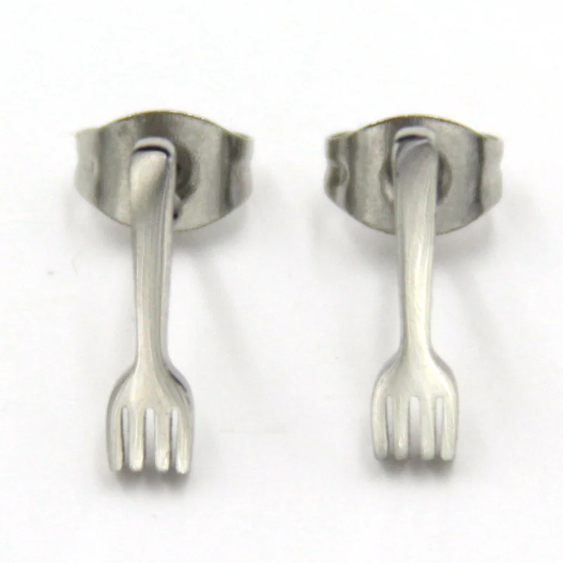 Aretes Tipo Broquel Acero Plateado Tenedor Cheff Cubierto