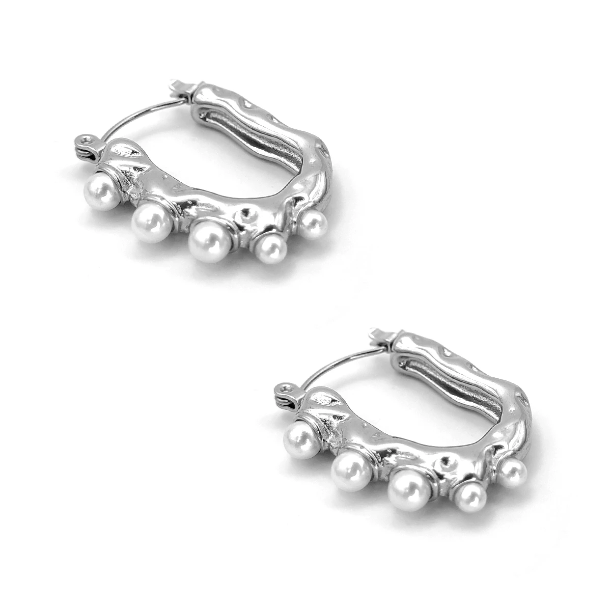 Aretes Acero Plateado Arracadas Irregulares Fila Perlas