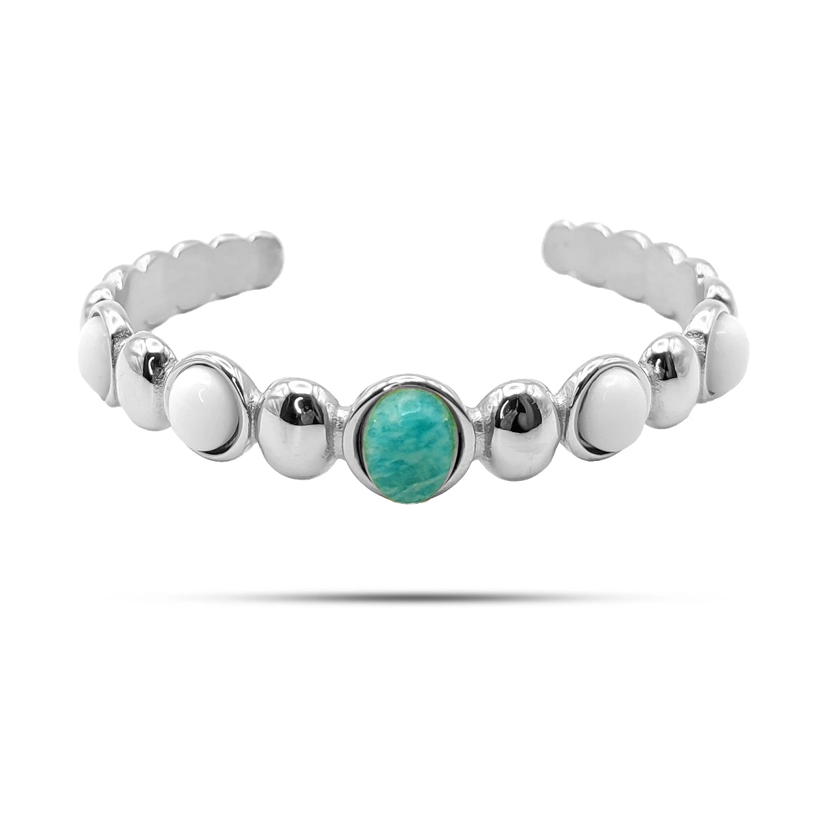 Pulsera Acero Brazalete Piedras Jade y Amazonita Natural