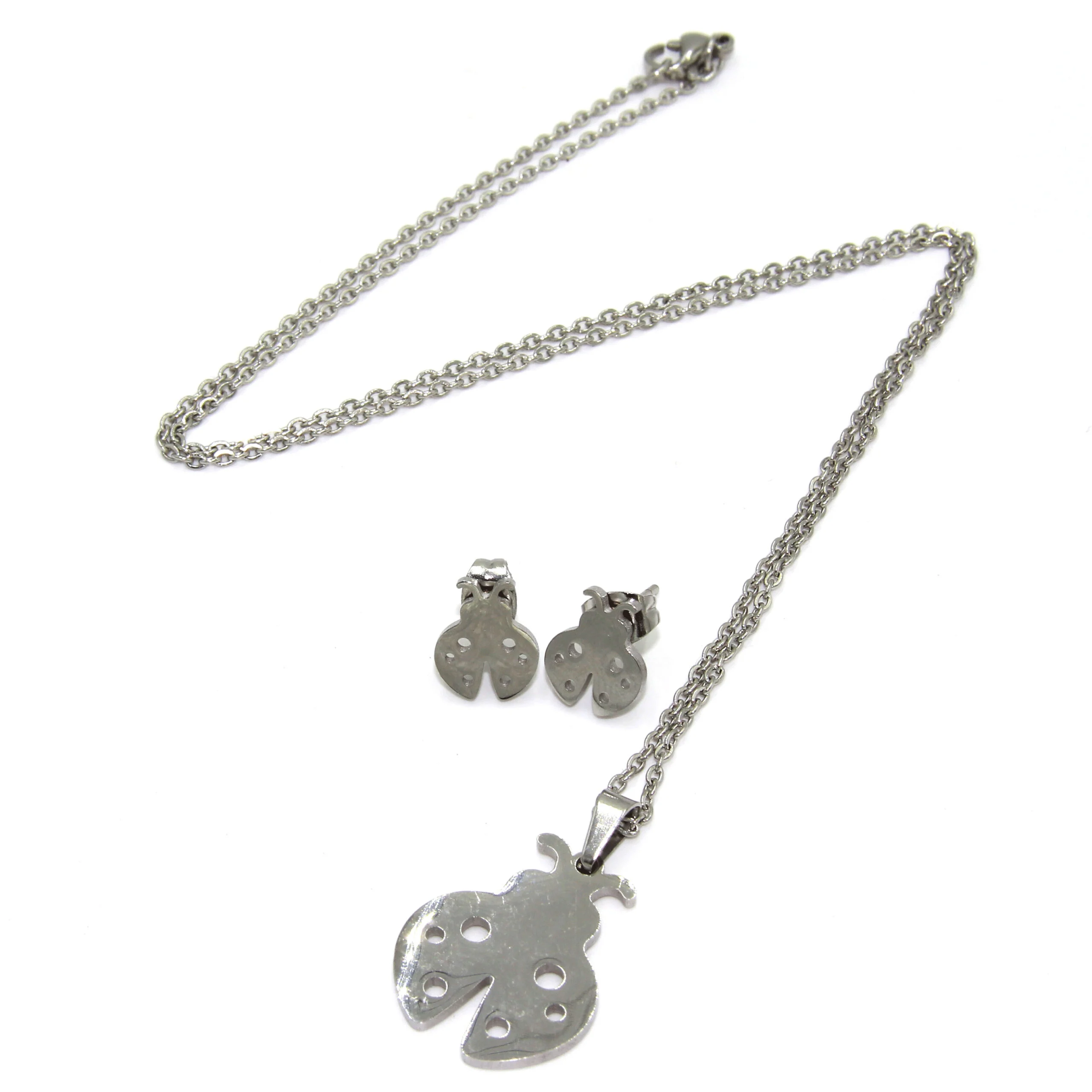 Set Joyeria Acero Plateado Mariquita Catarina Primaveral