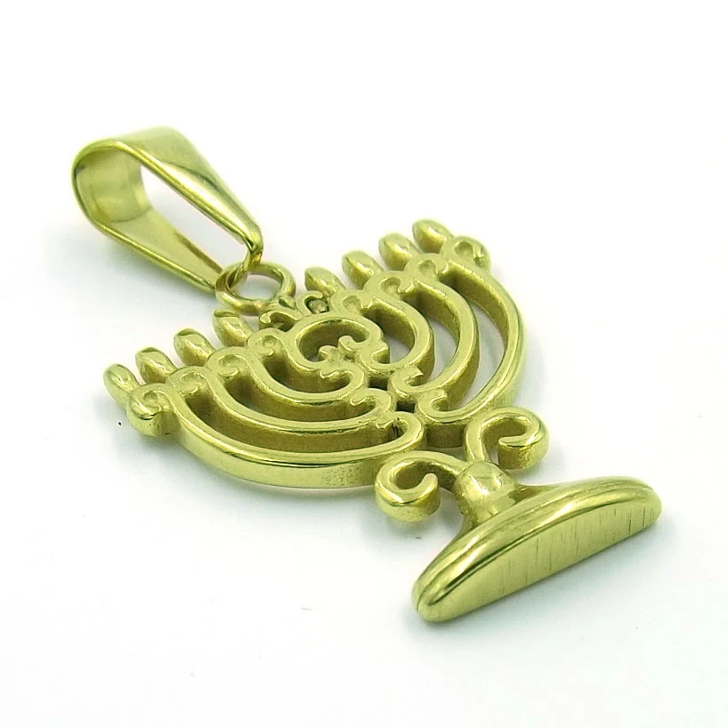 Dije Acero Inoxidable Dorado Menorah Original Judío