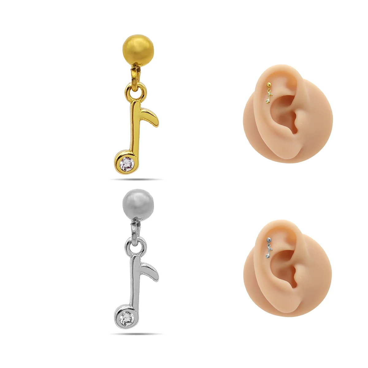 Piercing de Oreja Acero Bola lisa Colgante Música Corchea