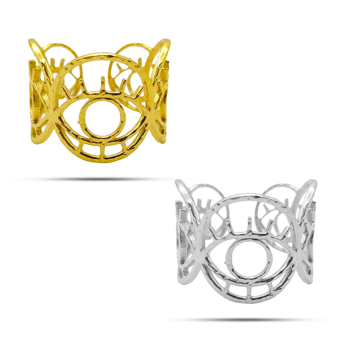 Anillo Acero Inox Contorno Ojo Místico Círculos Unidos