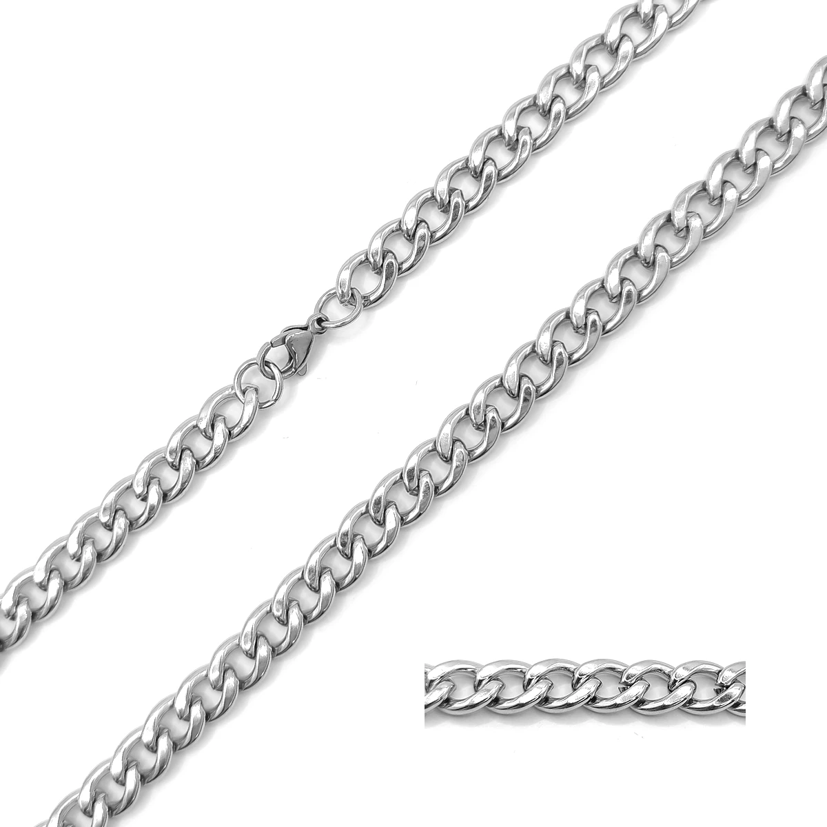 Cadena Acero Inox Plateado Cubana Casual 70 cm