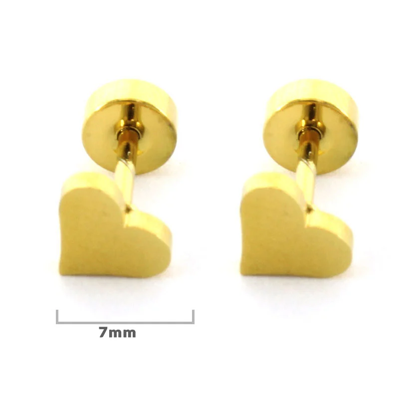 Aretes Tipo Broquel Dormilon Acero Dorado Corazon Amor