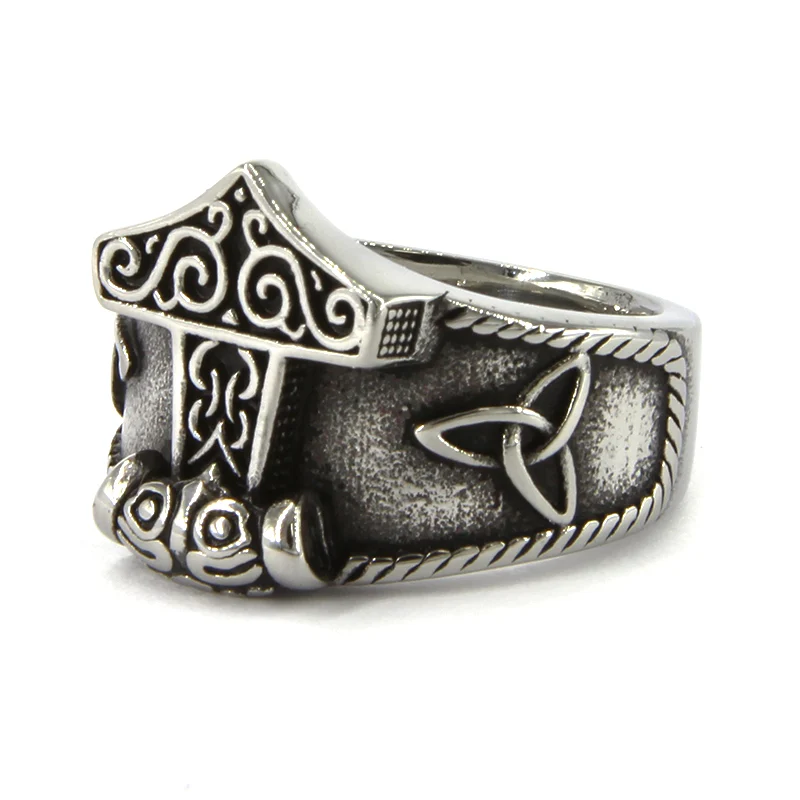 Anillo Acero Plateado Hombre Martillo Thor Triquel Simple