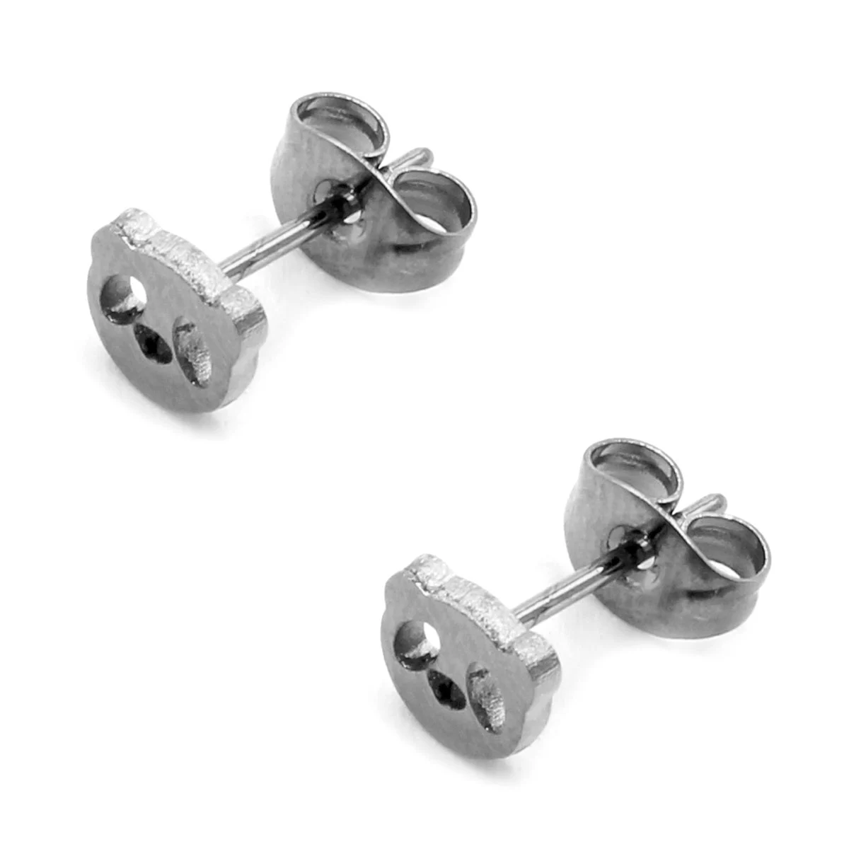 Aretes Acero Inox Plateado Tipo Broquel Oso Panda