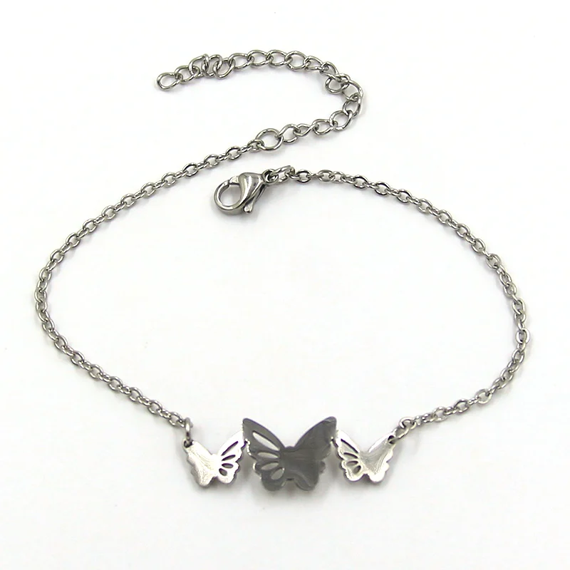Pulsera Dama Acero Inox Plateado Triple Mariposa