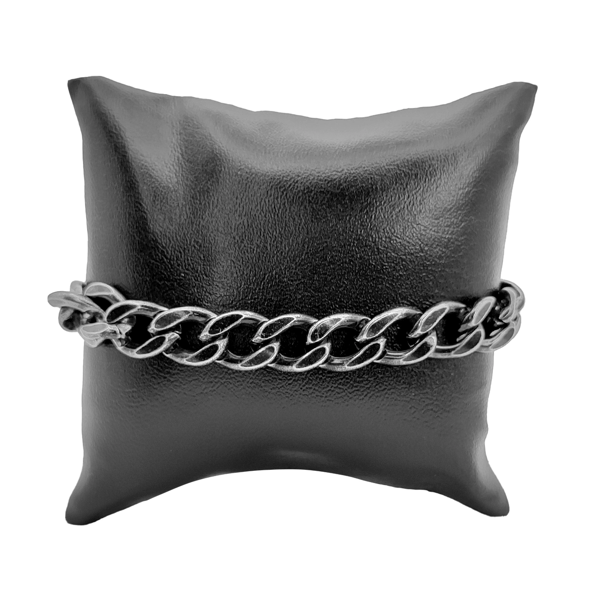 Pulsera Acero Negro Vintage Eslabon Cubano Grueso 9.5 mm