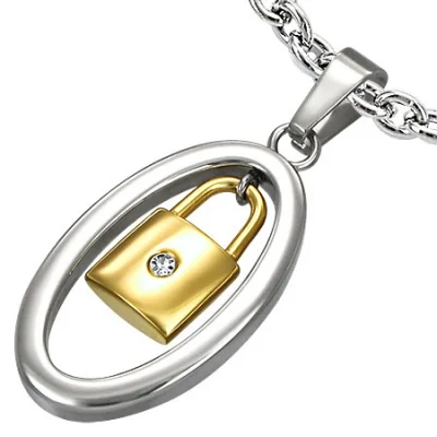 Dije de Acero Plateado y Dorado Diseño Candado