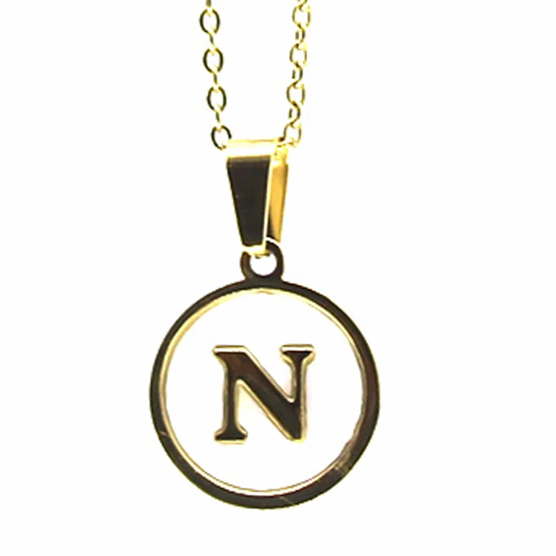 Collar Acero Dorado Letra N Madre Perla