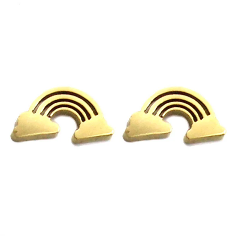 Aretes Tipo Broquel Dormilón Acero Dorado Arcoiris Nube
