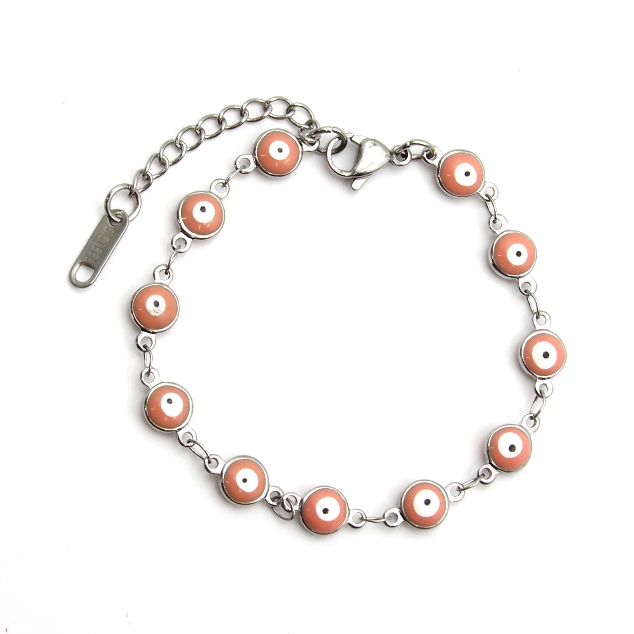 Pulsera Acero Plateado Ojo Turco Nazar 6 mm Rosa Cariño