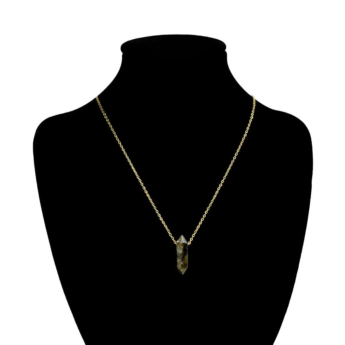 Collar Acero Dorado Mujer Péndulo Doble Punta Labradorita
