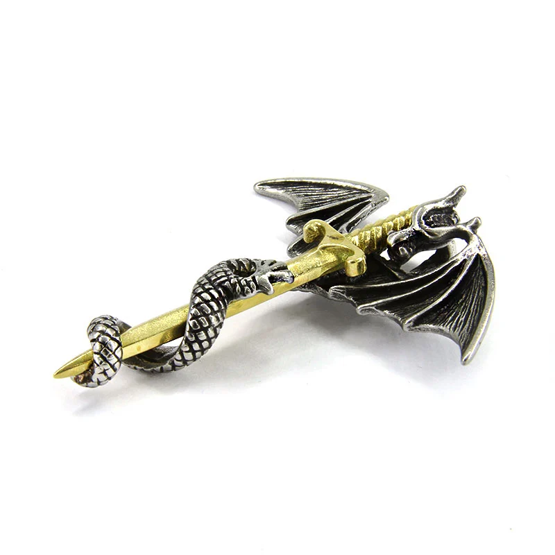 Dije Acero Inoxidable Plateado Dragon Medieval Espada