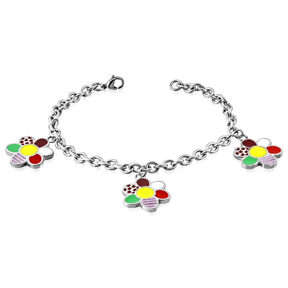 Pulsera de Acero Diseño Flores Coloridas