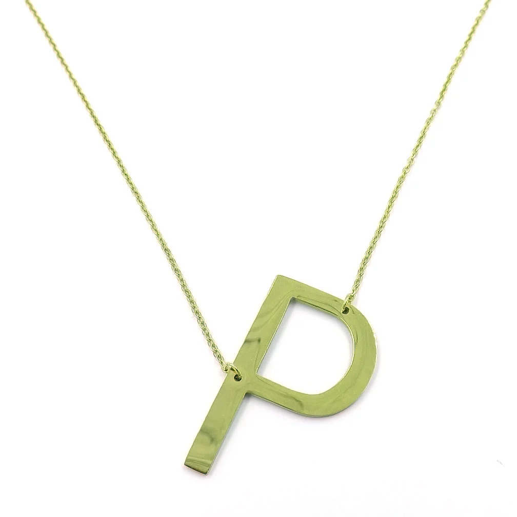 Collar Acero Inoxidable Dorado Letra P Gigante