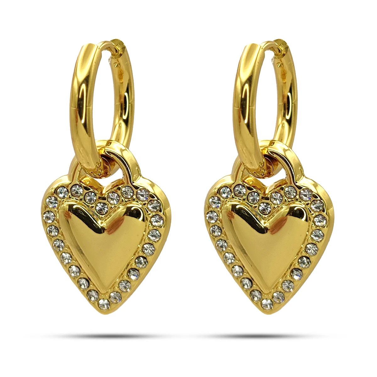 Aretes Acero Arracadas Huggies Colgante Corazon Cristales
