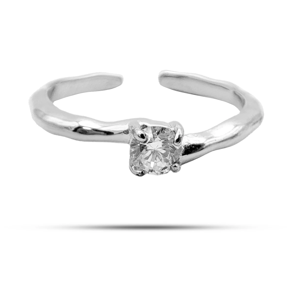 Anillo Acero Dorado Solitario Martillado Ajustable