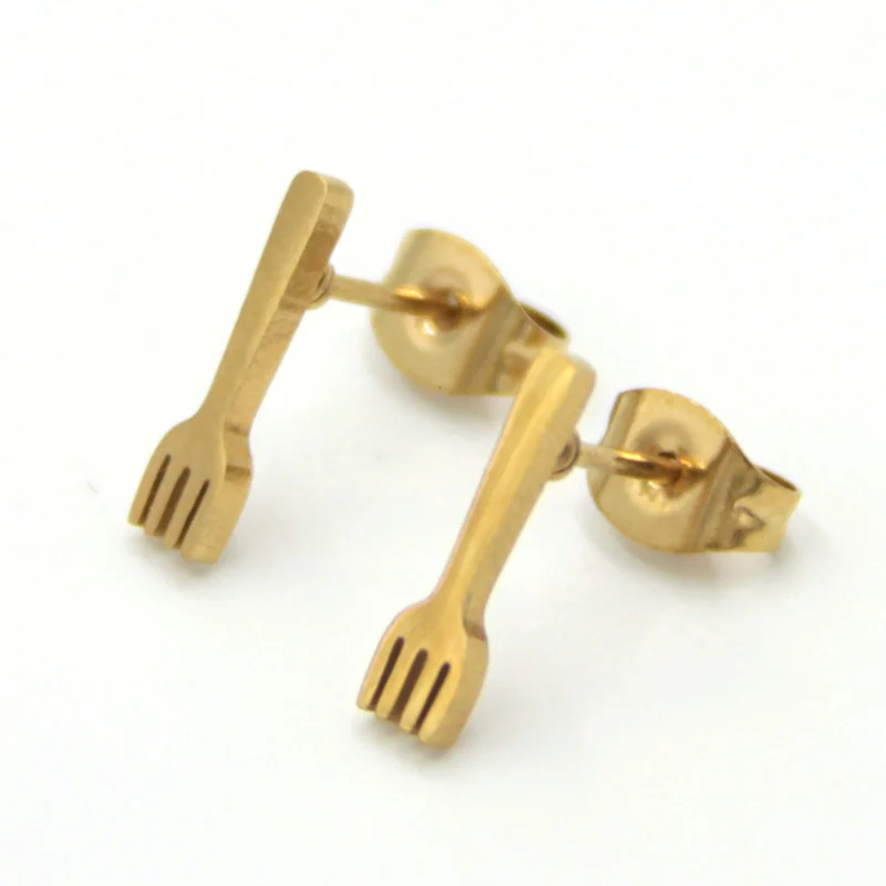 Aretes Tipo Broquel Acero Dorado Tenedor Cheff Cubierto