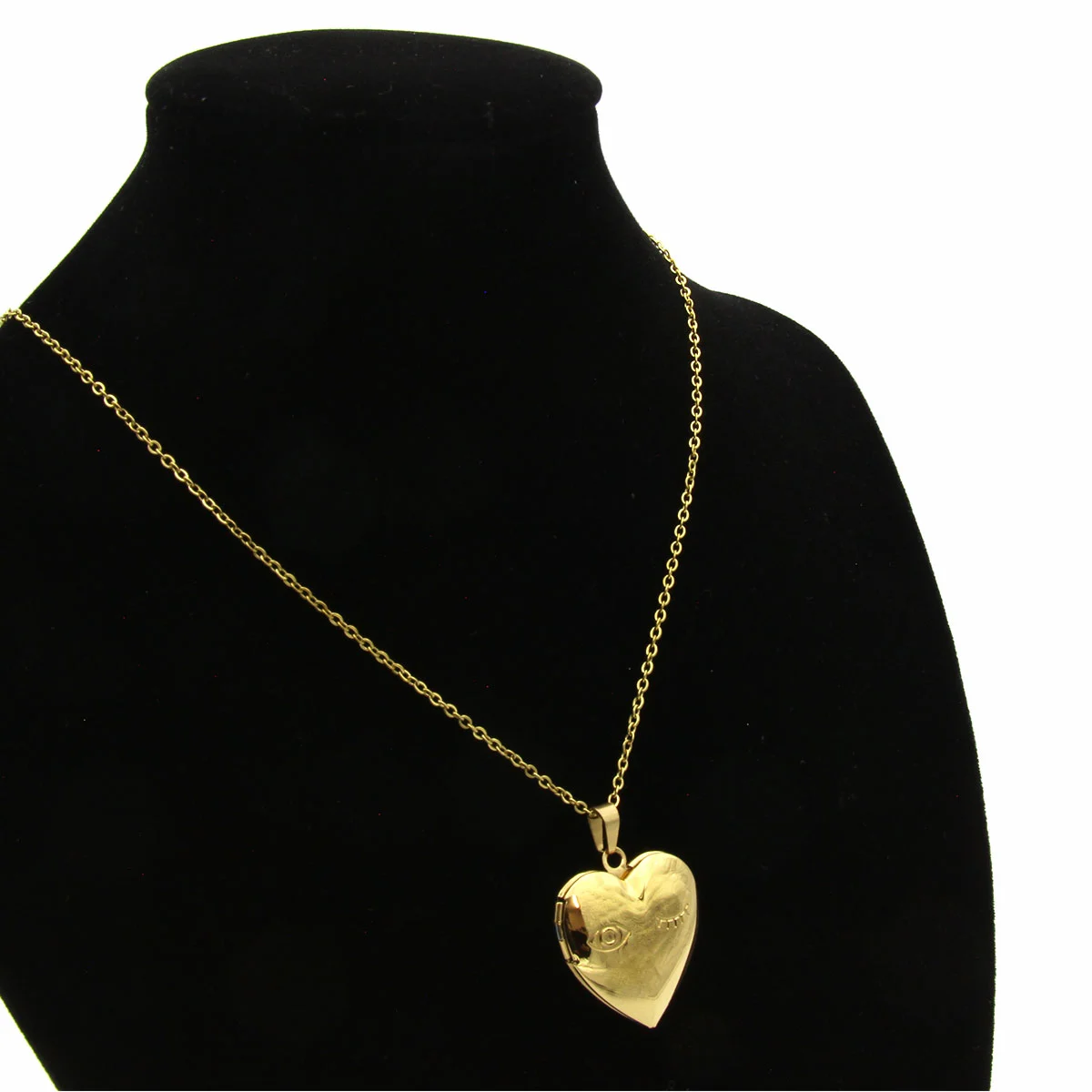 Collar Acero Inox Dorado Relicario Corazon Ojo Guiño 24mm