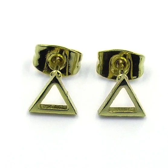 Aretes Acero Inoxidable Dorado tipo Broquel Triangulo Hueco