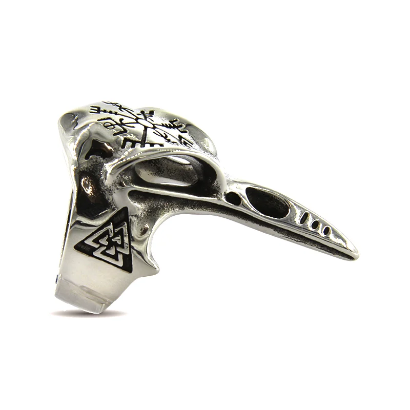 Anillo Acero Plateado Hombre Cuervo Valknut Vegvísir