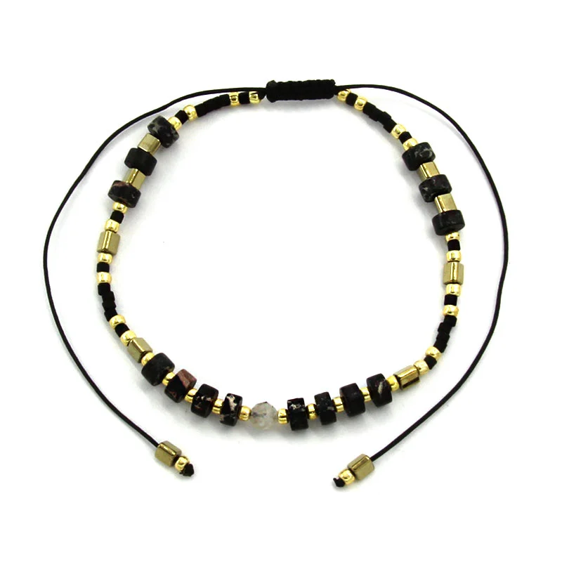 Juego Pulsera 3 Pzas Negro Cristales Piedras y Perla