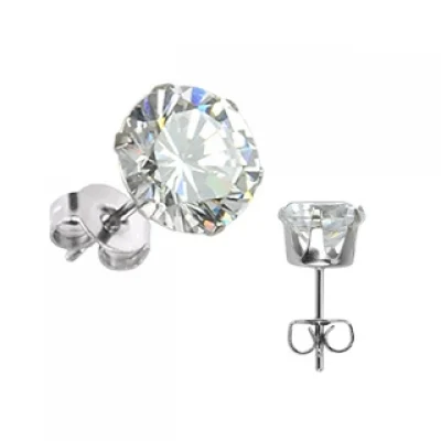 Broqueles Plateado con Zirconia Clara de 8mm Diamante