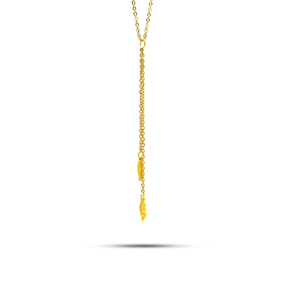Collar Acero Dorado Corbatín Largo Cadena con Plumas
