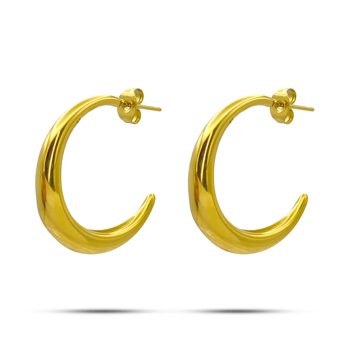 Aretes Acero Dorado Media Arracada Gruesa Lisa 26 mm