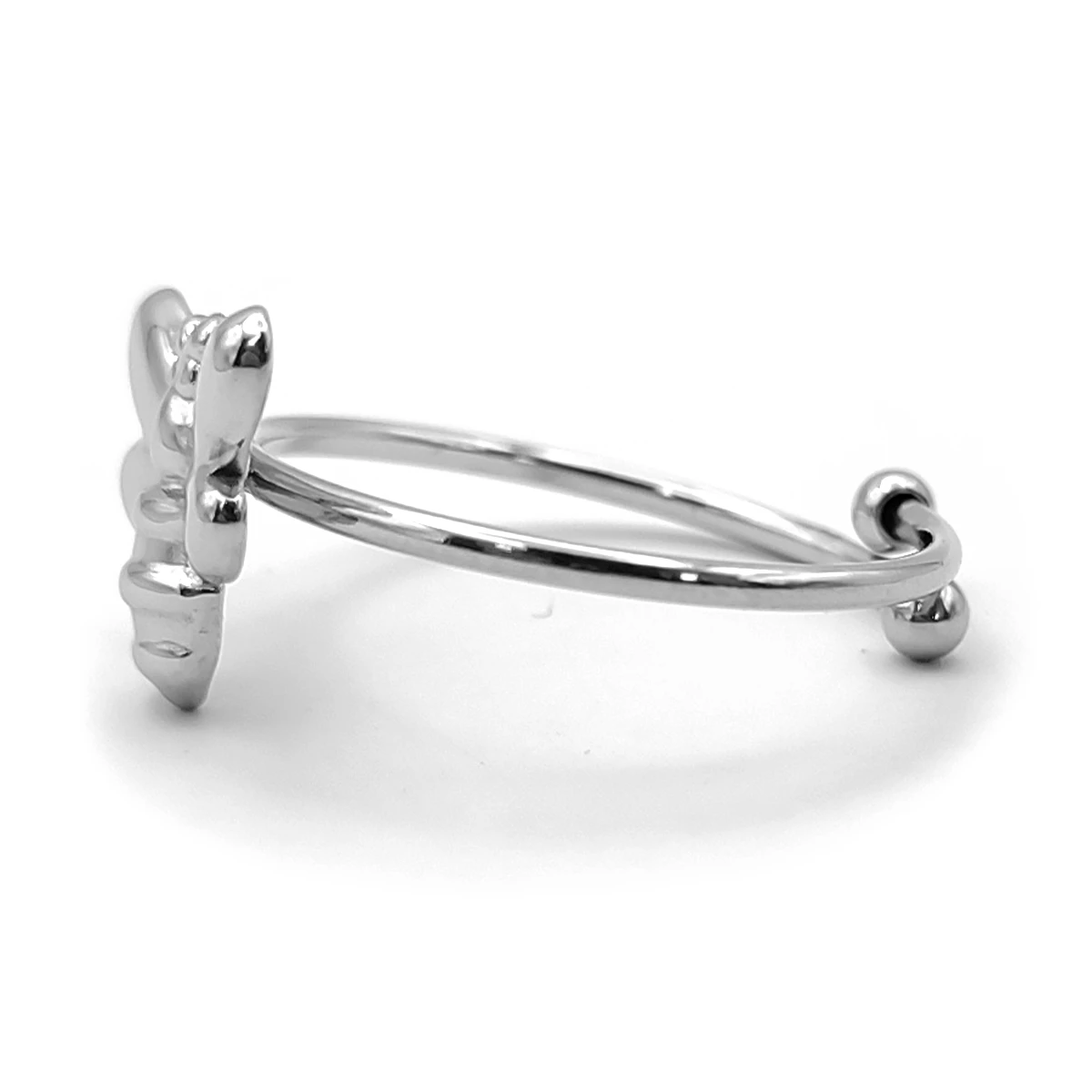 Anillo Acero Inox Plateado Figura Abeja Relieve Ajustable