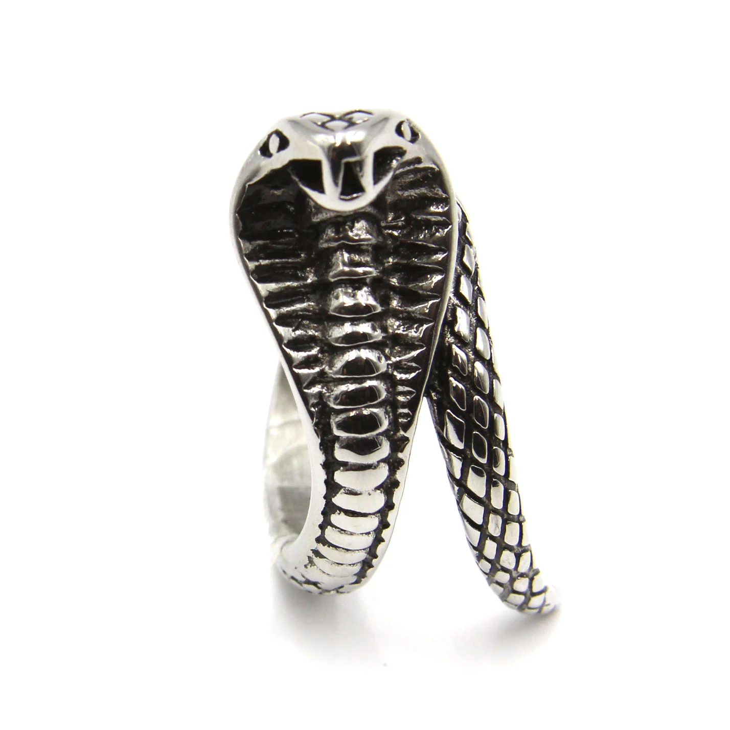 Anillo Acero Inoxidable Plateado Serpiente Cobra