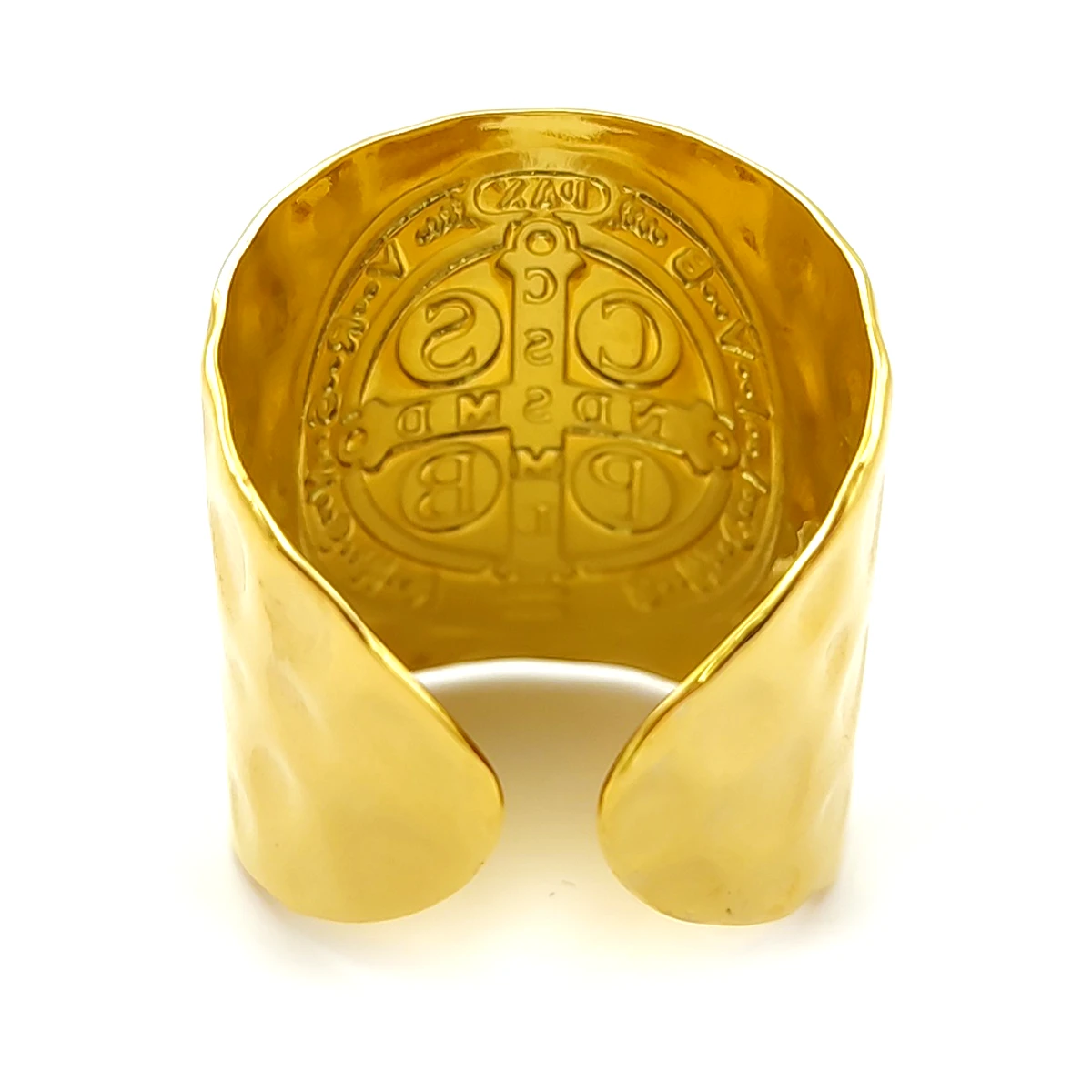 Anillo Acero Inox Bicolor San Benito Martillado Ajustable