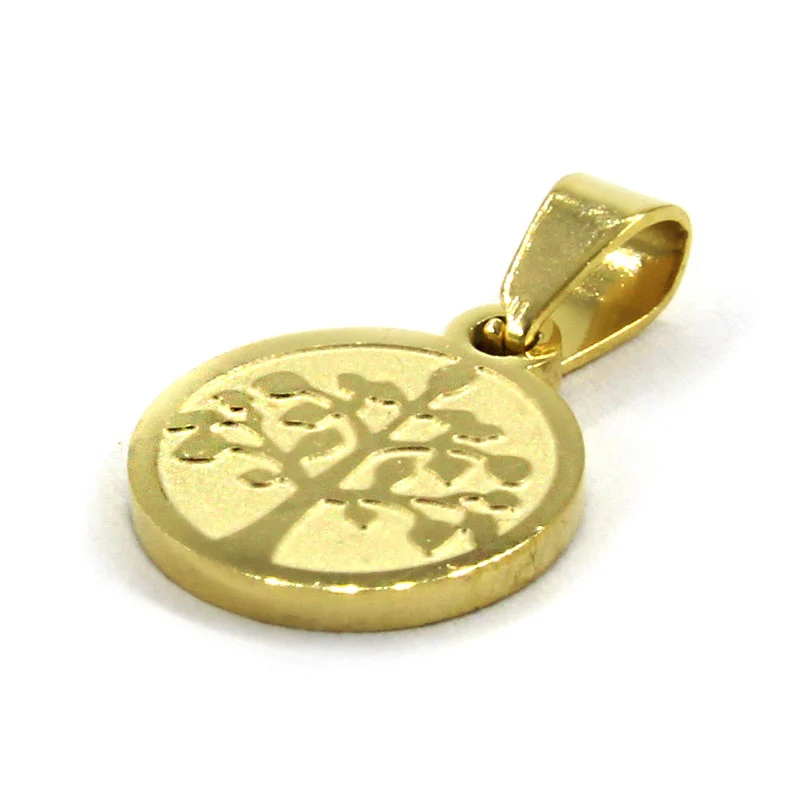 Dije Acero Inox Dorado Medalla Arbol Vida Sabiduria 12mm