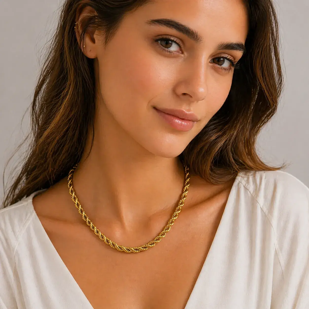 Cadena Acero Dorado Torzal Gargantilla Choker Grueso
