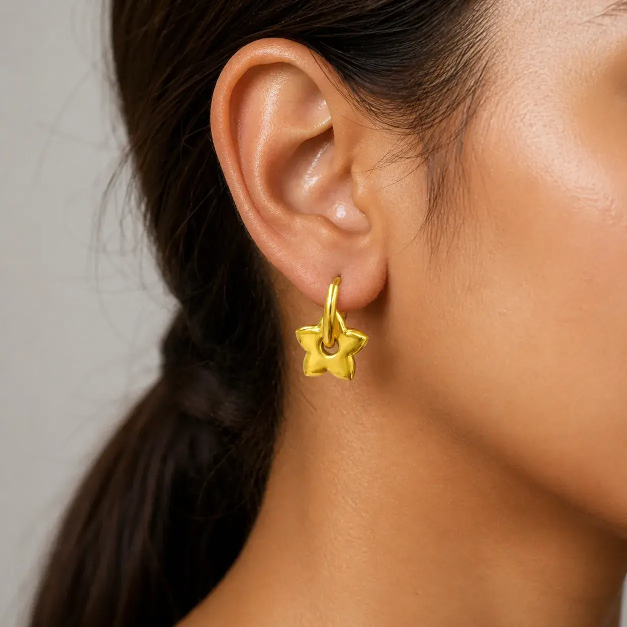 Aretes Acero Dorado Arracada Colgante Estrella Chunky