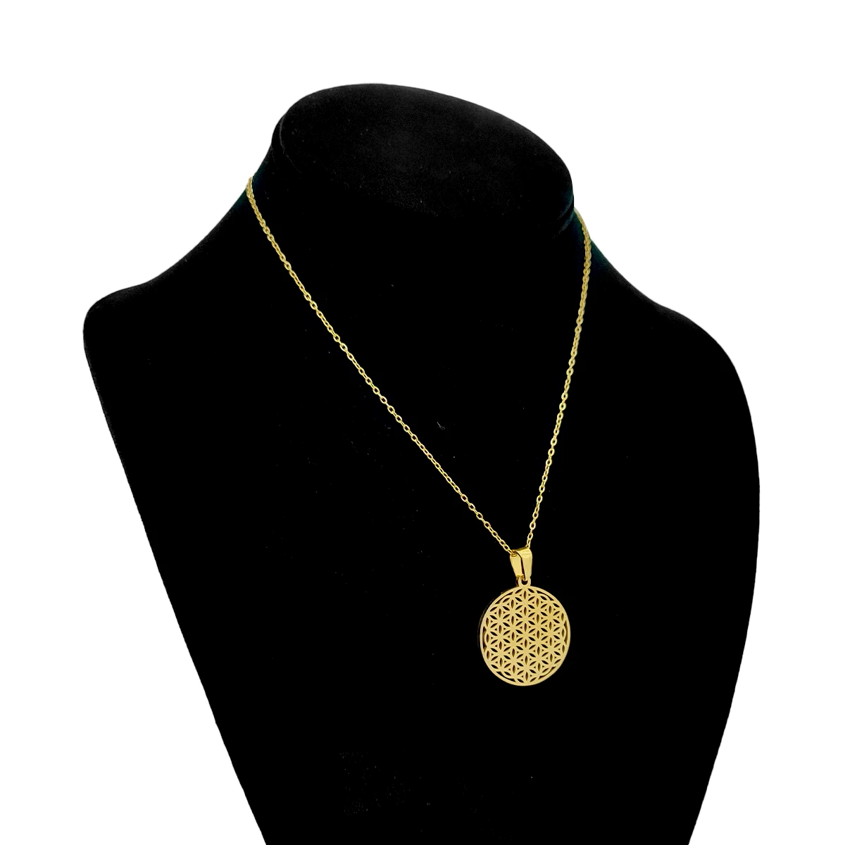 Collar Acero Dorado Flor de la Vida Geometría Sagrada