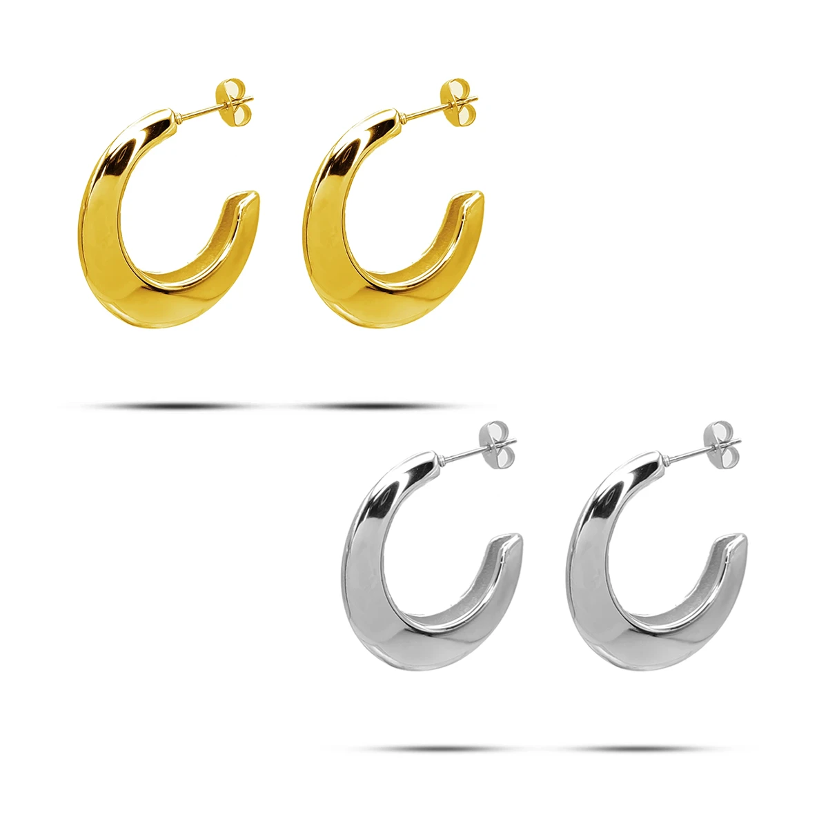 Aretes Acero Inox Media Arracada Oval Lisa Gruesa