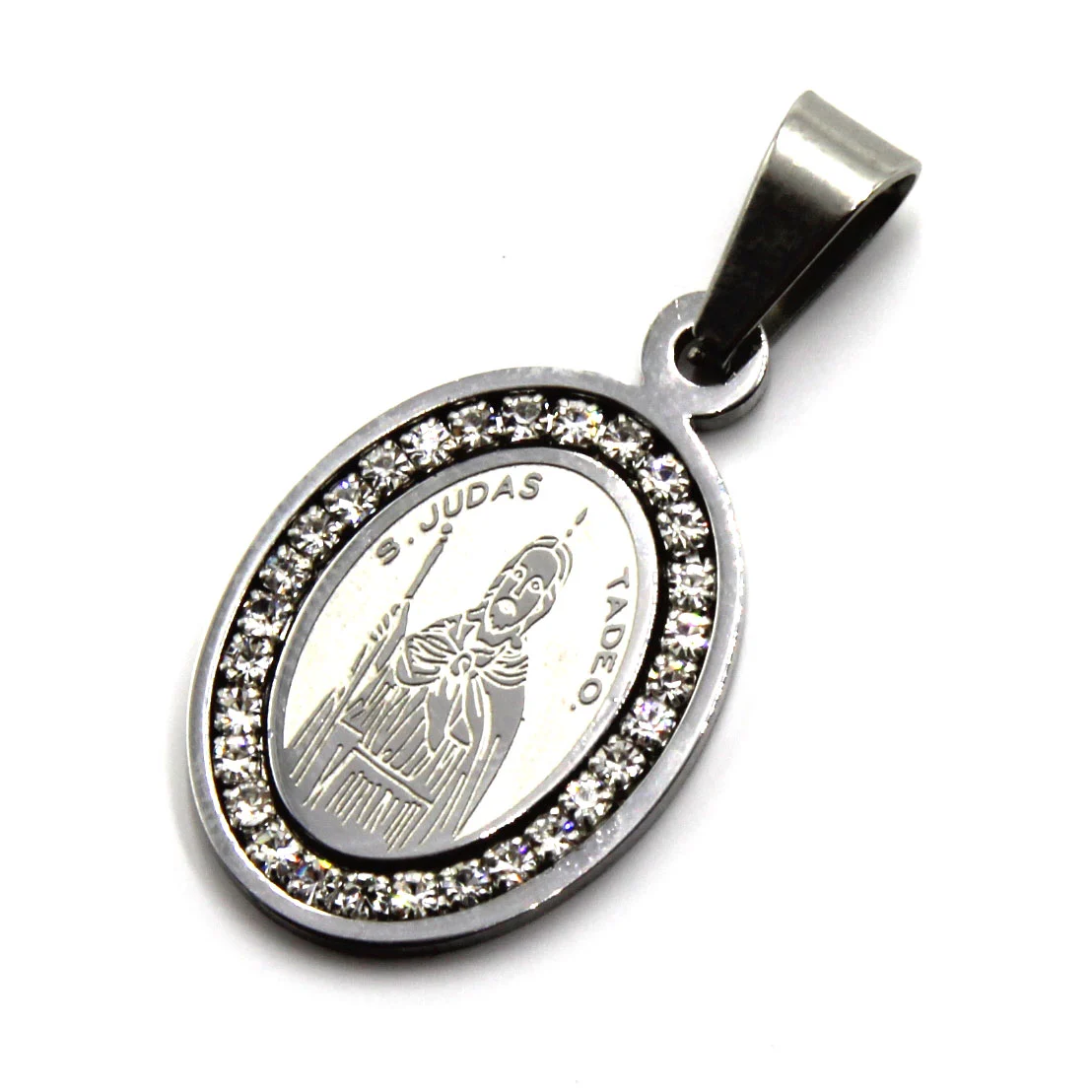 Dije Acero Plateado Ovalo 23 Mm San Judas Zirconia