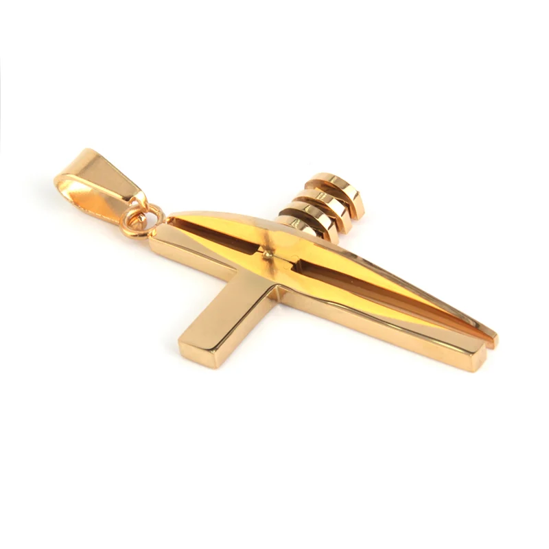 Dije Acero Inox Dorado Cruz Latina Asimétrica Argollas