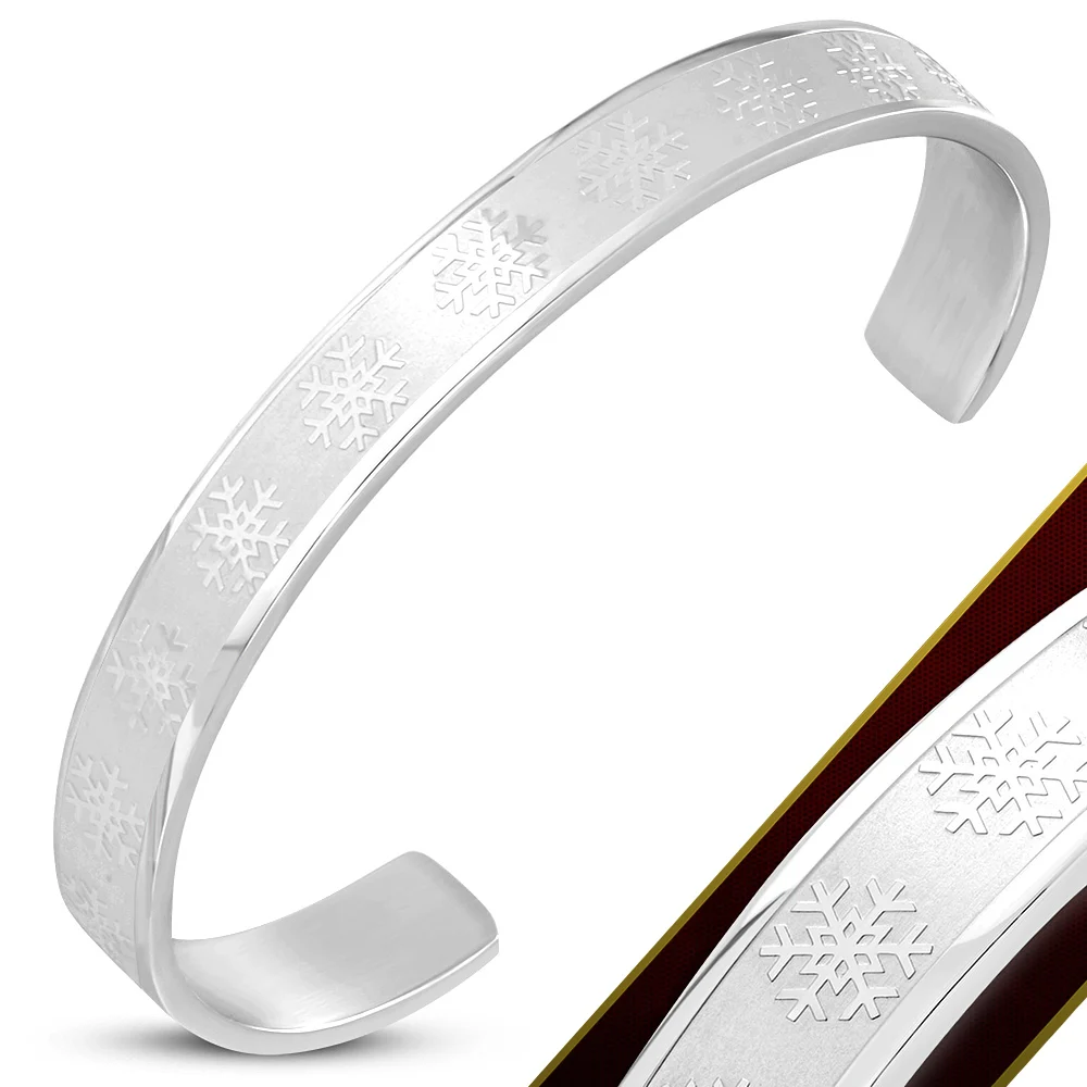 Pulsera Brazalete Dama Acero Plateado Copos de Nieve