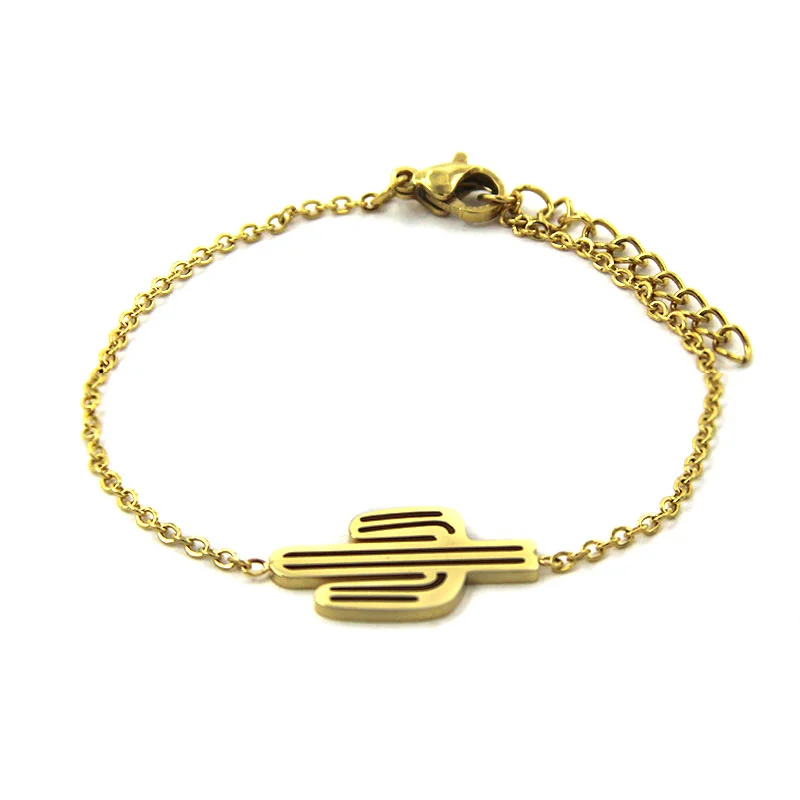 Pulsera Acero Dorado Sahuaro Cactus Desierto
